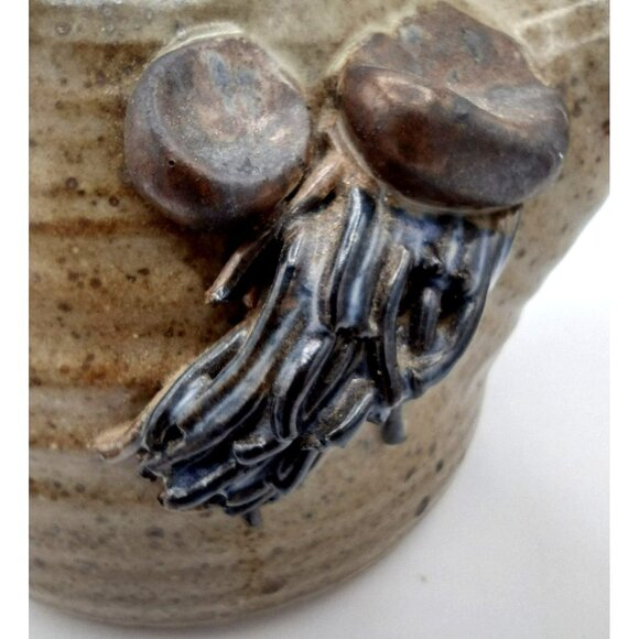 Stoneware Teapot Lid Mustache Ponytail Vintage 1970s Artist Signed Bottom 5 Inch - Picture 10 of 14